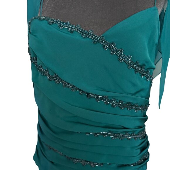 Andreas Fashions Teal Beaded Evening Gown With Sheer Capelet Size M New - Picture 3 of 7